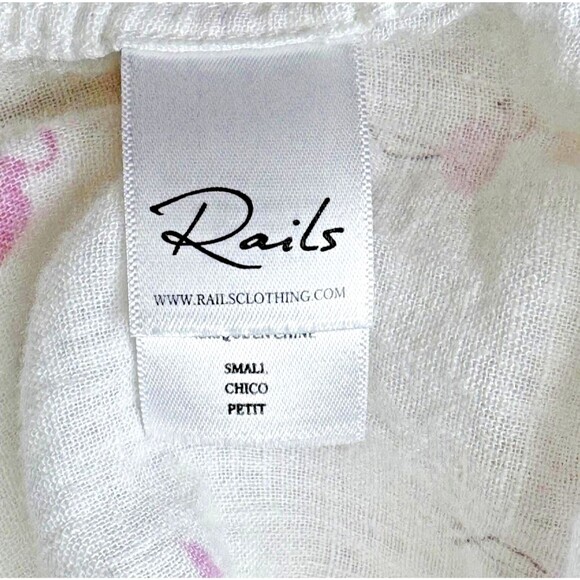 Rails Charli Womens Small Flamingos Print Linen Blend Button Up Shirt White Pink - Picture 13 of 15